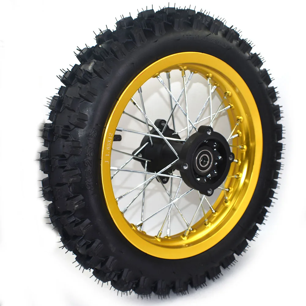 

80/100-12 Guangli Tyres 1.85 x 12inch Rear Rims Wheel Steel Hub Black Wheels 32 spoke 15mm axle hole dirt pit bike Kayo Apollo