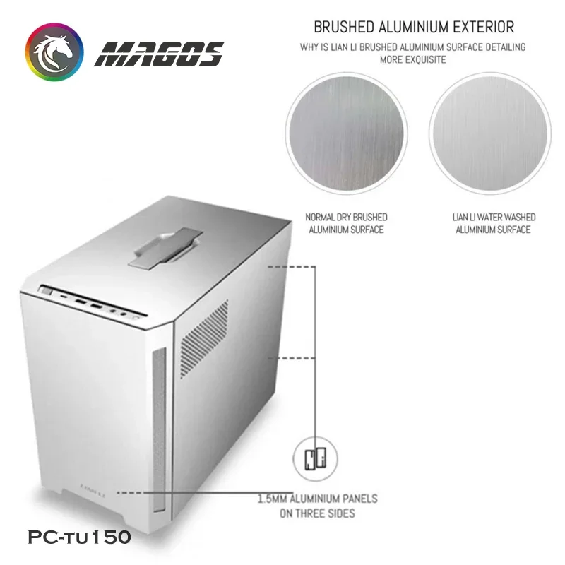 LIAN LI Tu150 Aluminum Mini ITX Case,Water Cooling PC Gamer Cabinet Tempered Glass 2 x USB 3.0, 1 x USB 3.1 Type-C Black/Silver