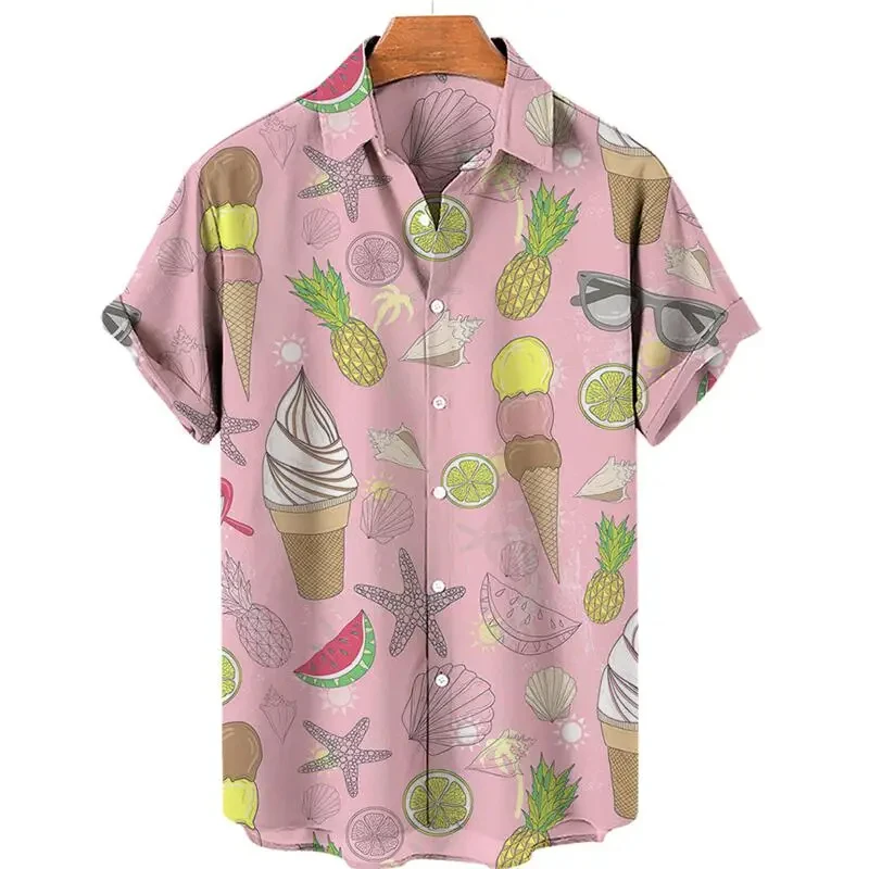 thumbnail image 1 of Camisas de playa hawaianas de verano para hombre, camisa con botones y estampado de postres en 3D para hombre, camisa informal de manga corta, ropa, 1 of 5