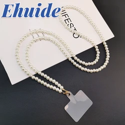 Elegant Hand - Beaded Pearl and Diamond Phone Lanyard Necklace (White)