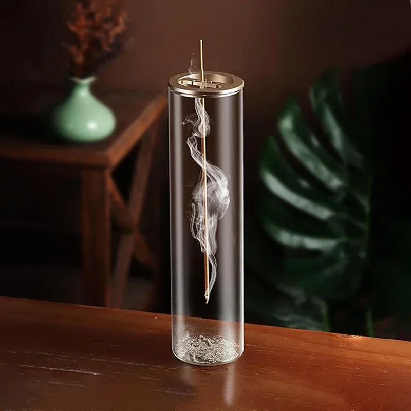 Upside-Down Incense Holder with Metal Clip & Glass Base - Dust-Proof Hanging Burner for Home Spa Zen Decor,  Meditation Tool