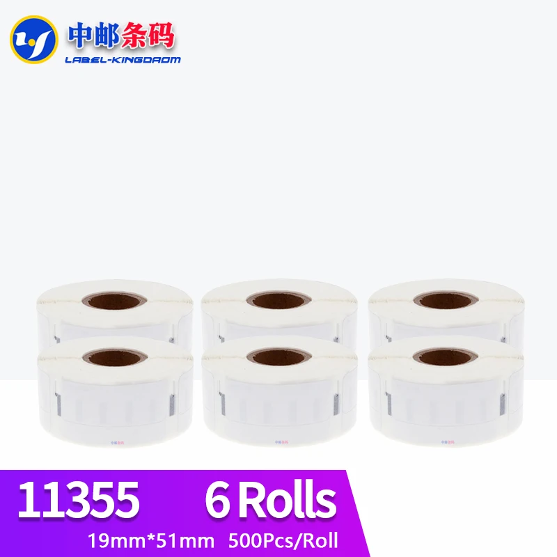 

6 Rolls Dymo Generic 11355 Label Sticker 19mm*51mm 500Pcs Compatible for LabelWriter400 LW450 Turbo Thermal Printer