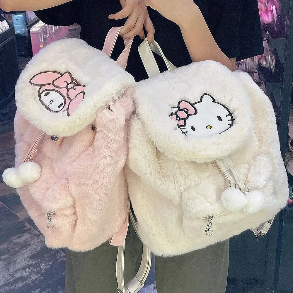 

2024 Kawaii Sanrio Anime Pink My Melody Plush Clamshell Backpack Hello Kitty Cute Carton Large Capacity Schoolbag Kids Gift