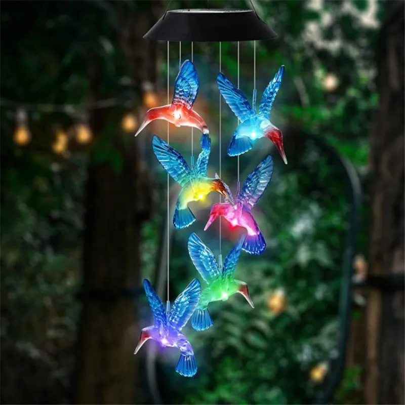 Waterproof Butterfly Hummingbird Lawn Lamps for Garden Yard Decoration LED Solar Light Outdoor Solar Powered Wind Chime Lamp solar frogs wind chime hanging lamp pendant light ip44 mixcolor slow flashing