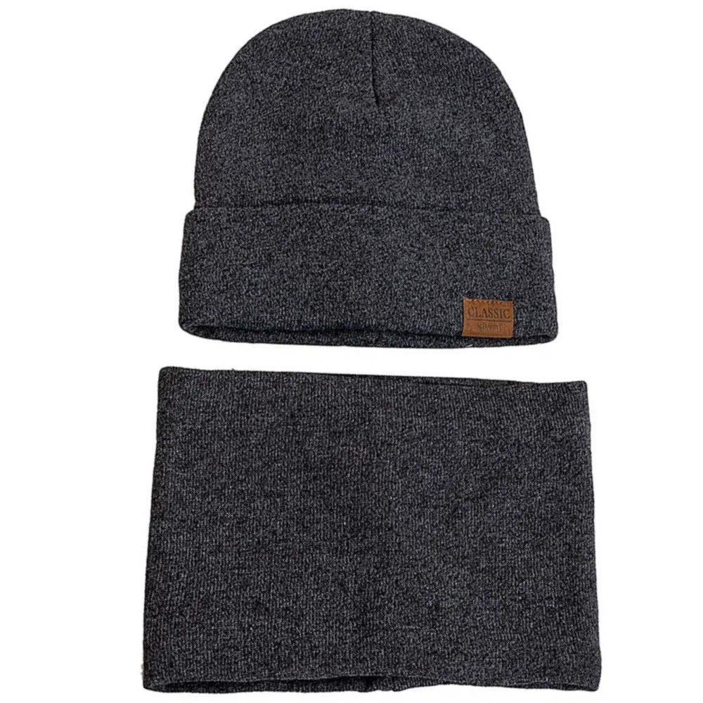 New Style Fashion Men Knitted Hat Plush Fur Warm Lining Set Male Warm Hat Suit Stylish Winter Hats Leisure Beanie Cap ﻿