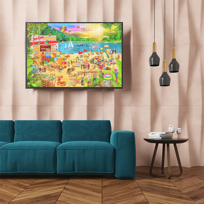 Adult 1000 Pieces Paper Jigsaw Puzzle Vacation Camp Beautiful Landscape Paintings Stress Reducing Toys Christmas Gifts 69*51cm