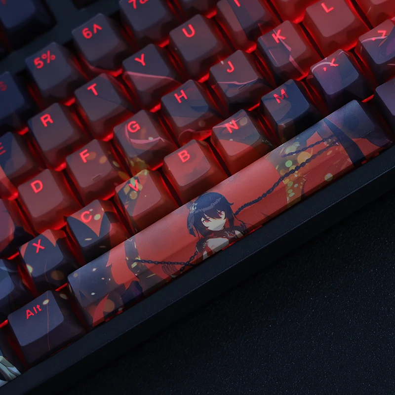 Chaves Conjunto Pbt Tintura Subbed Keycaps Anime dos Desenhos Animados Keycap Backlit para Honkai Impacto Seele Vollerei Queimar Meu Medo 108 - Imagem 2