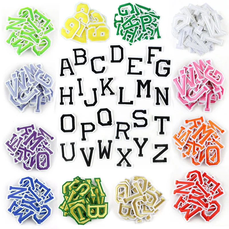 Color Embroidery English Letter Patches Sticker Number Clothing Accessories Embroidered Lron on Letters Patches for clothing
