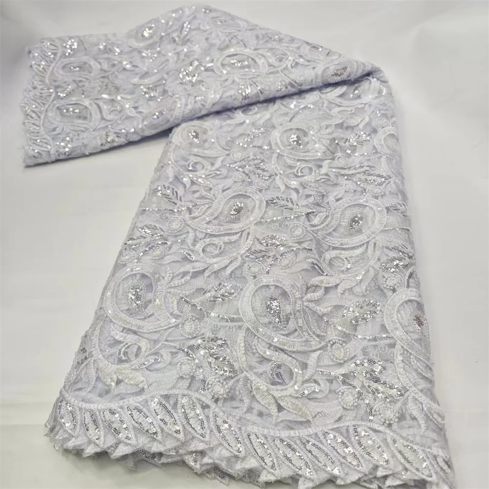 

Роскошная французская Тюлевая кружевная ткань с блестками 2024 Высококачественная африканская нигерийская сетка молочный шелк кружевная ткань для платья