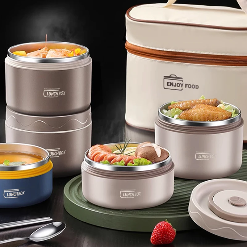 304 Stainless Steel Insulated Lunch Box with Storage Bag Portable Double-layer Covered Lunch Box Office Student Sealed Lunch Box 304 Stainless Steel Insulated Lunch Box with Storage Bag Portable Double-layer Covered Lunch Box Office Student Sealed Lunch Box