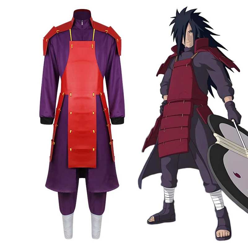 Costume Cosplay Anime Uchiha Madara, Armatura Rossa, Veste Viola, Parrucca Nera Lunga, Set Completo per Halloween e Feste in Maschera - immagine 2