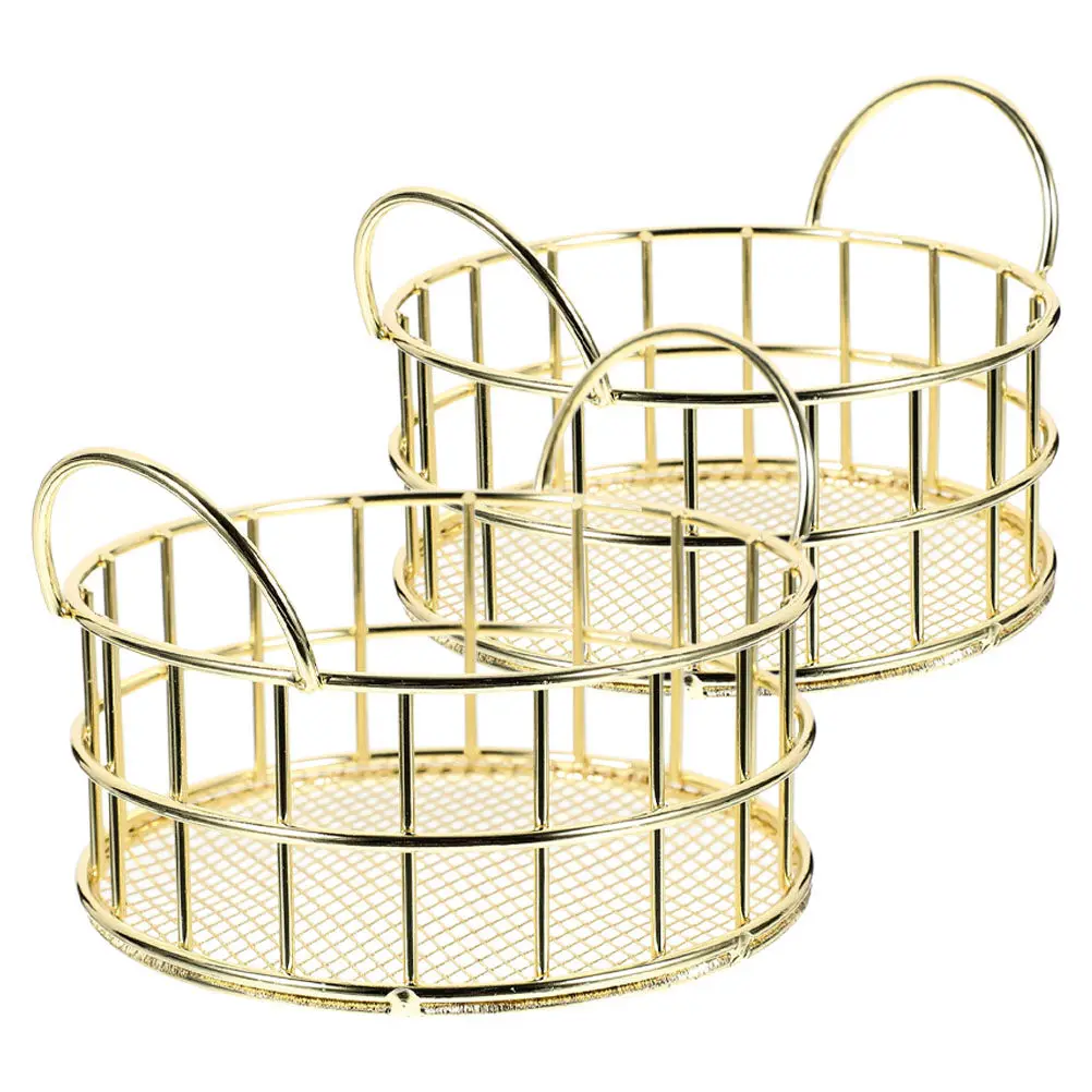 2Pcs 강력한 금속 철 바구니 고양이 귀 모양 데스크탑 스토리지 주최자 펜 젓가락 스낵 과일 메이크업 홈 오피스 사용