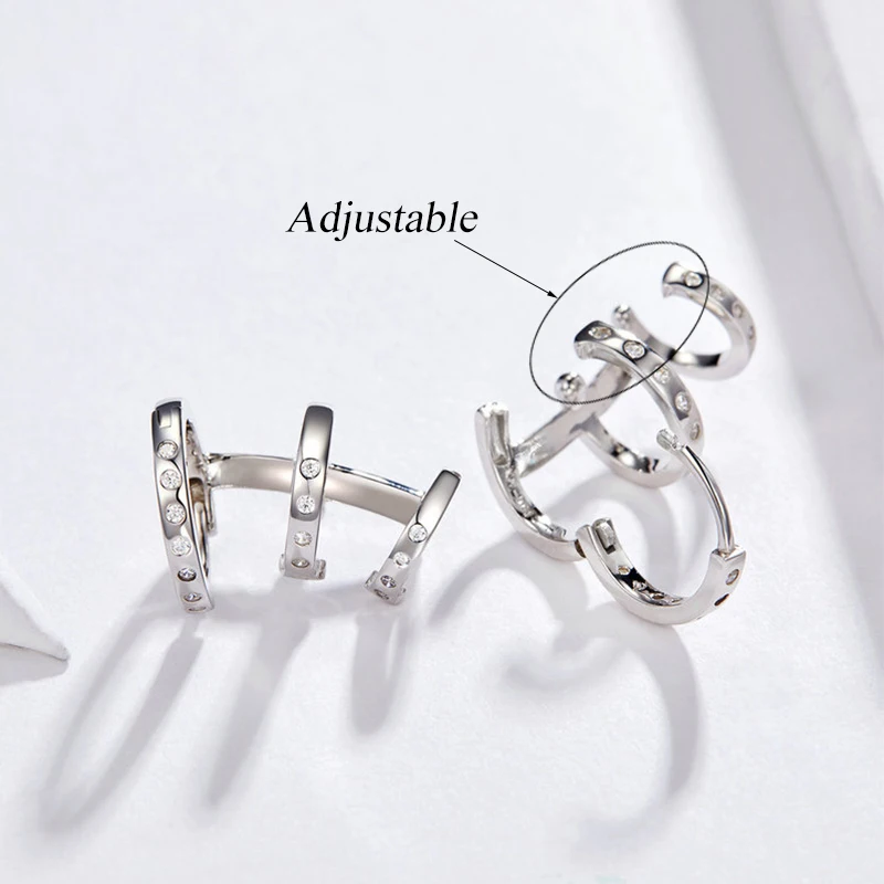 Ear Cuff Genuine 925 Sterling Silver Punk Tirple Circle Hoop Earrings for Women Ear Clips Chic Fashion Jewelry BAMOER BSE085,hoop earrings,silver earrings,silver hoop earrings,womens earrings
