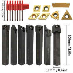 7pcs 12mm 10mm 8mm Shank Lathe Turning Tool Holder Boring Bar Lathe Tools Lathe Cutter Metal Turning Rod Holders and Inserts