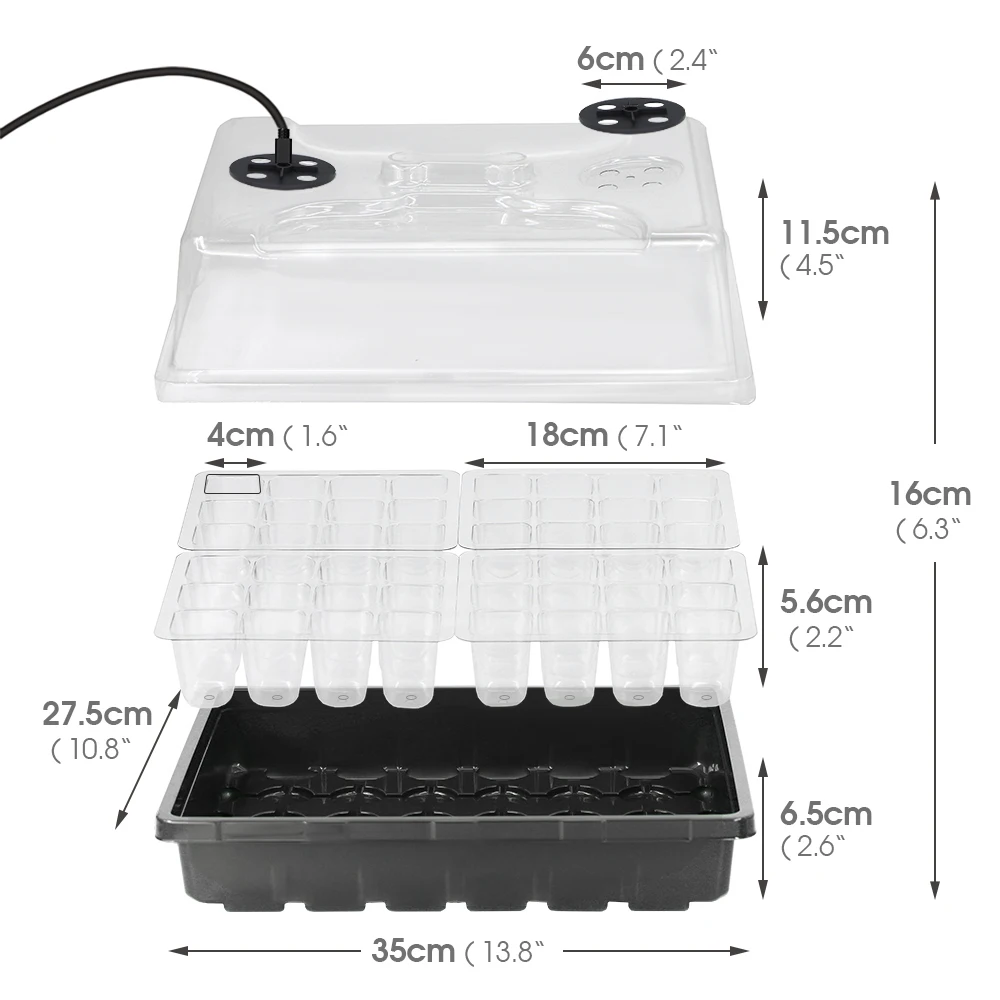 12/48 Cells Seedling Starter Tray Full Spectrum LED Grow Light Humidity Dome for Indoor Garden Greenhouse Seed Germination Box