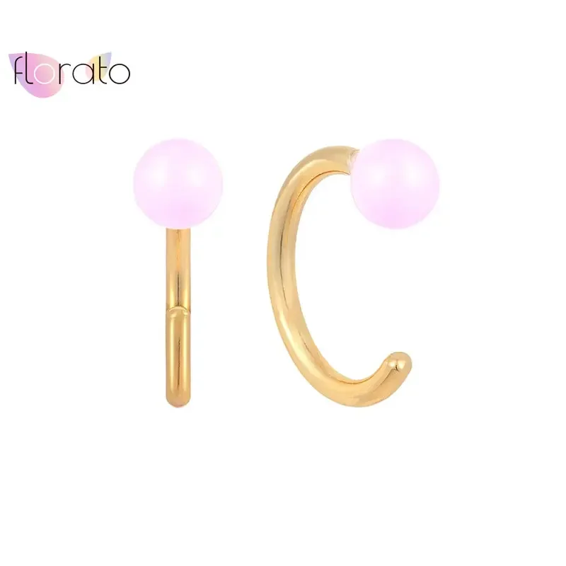 

925 Sterlings Silver Needle Minimalist Pink C-Shaped Stud Earrings for Women Cute Colorful Enamel Earrings 2022 Fashion Jewelry
