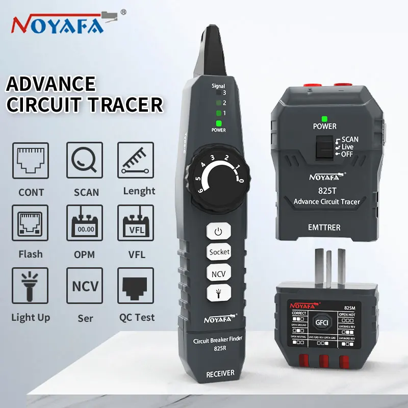 

NOYAFA NF-825TMR Network Cable Testers LCD Display Circuit Breaker Finder Underground Cable Finder with Accessories 3-Piece Set