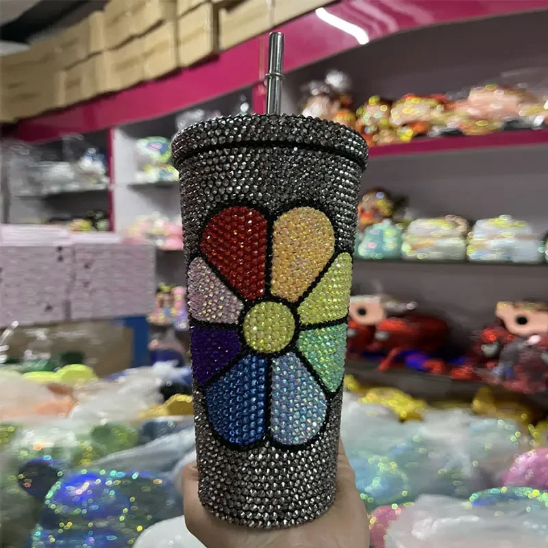 

500 мл Алмазная кофейная чашка, термос, стакан, стая Вакуумная чашка, фляжка для путешествий с соломинкой, портативная бутылка для воды из нержавеющей стали