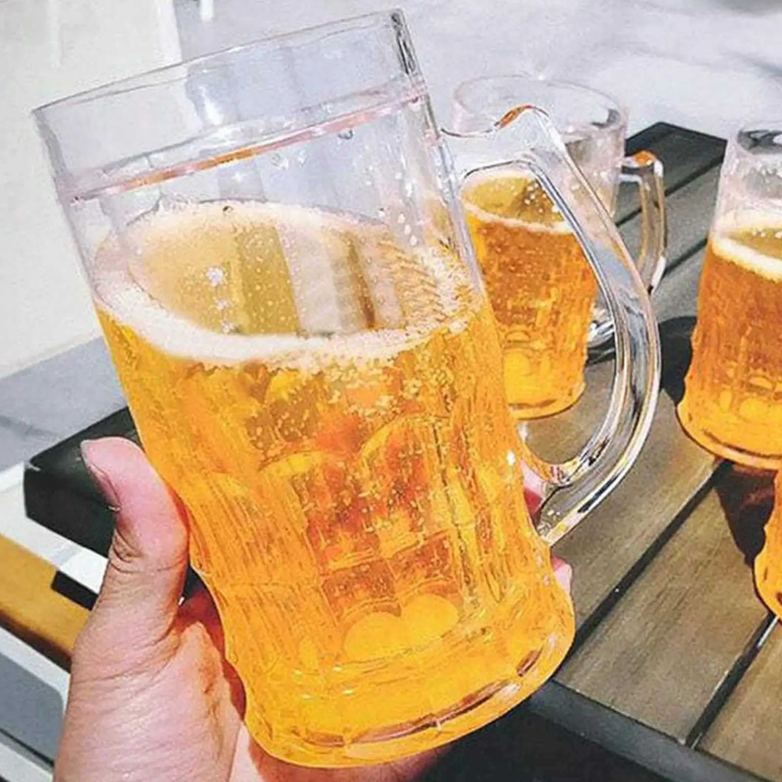 15 Ounces Creative Double Beer cup Mezzanine Summer Fake Thickened Cup With Handgrip Transparent Beer Mugs Trick Props