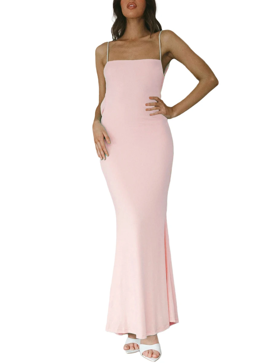 

Women s Summer Long Evening Dress Solid Color Sleeveless Party Dress Fashion Clubwear
