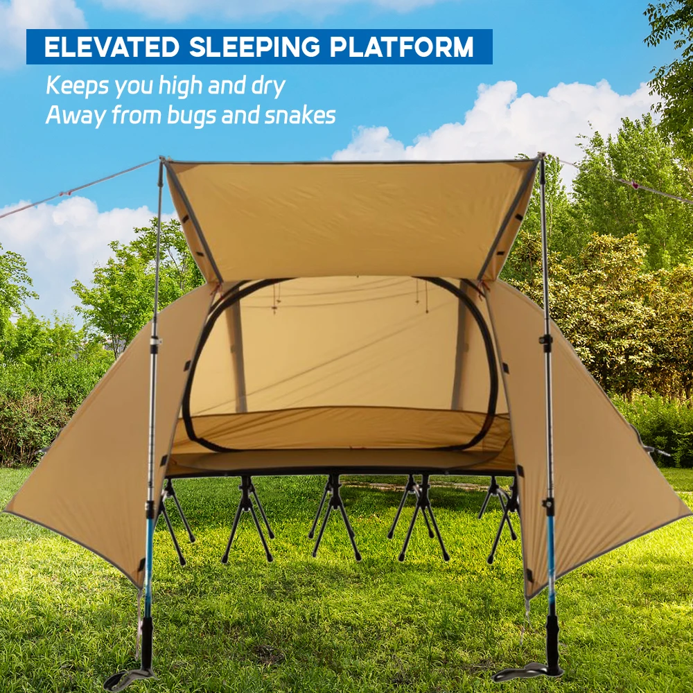 1 Person Tent Lightweight Backpacking Tent with Elevated Platform Double layer for 4 Season