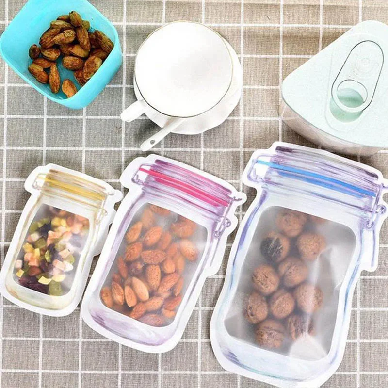 4pcs Reusable Mason Jar Bags Zipper Candy Bag Plastic Cookie Bag Waterproof Food Storage Bag Nut Sandwich Zip Lock Bags Bean Bag 2