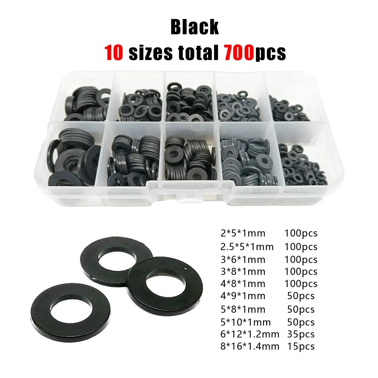 Plastic Washers Plastic Nylon Flat Washer Plain Spacer Insulation Gasket Ring 1150/700/500pcs M2 M2.5 M3 M4 M5 M6 M8 Assortment Kit Set Box