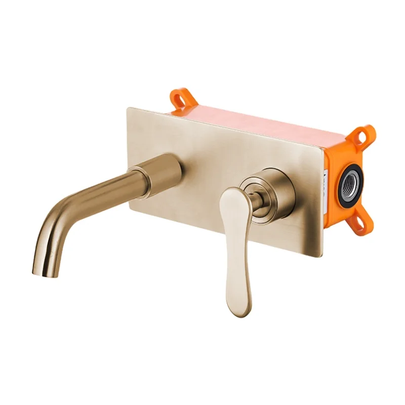 

Single lever hot and cold water brushed gold bathroom stainless steel faucet wall mounted basin mixer