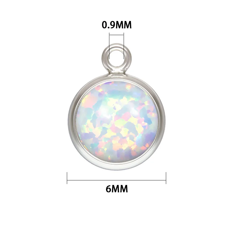 Real 925 Sterling Silver Opal Bezel Drop Charm 6MM Silver Pendant For Bracelet Necklace Earring DIY Jewelry Findings