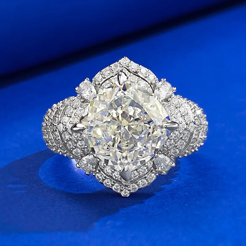 

S925 Silver 10 * 10 White G Color High Carbon Diamond European and American AliExpress Cross border Ring Wholesale
