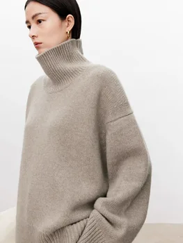 Thickened turtleneck 100% pure cashmere sweater women's loose lazy knit silhouette sweater European products 1
