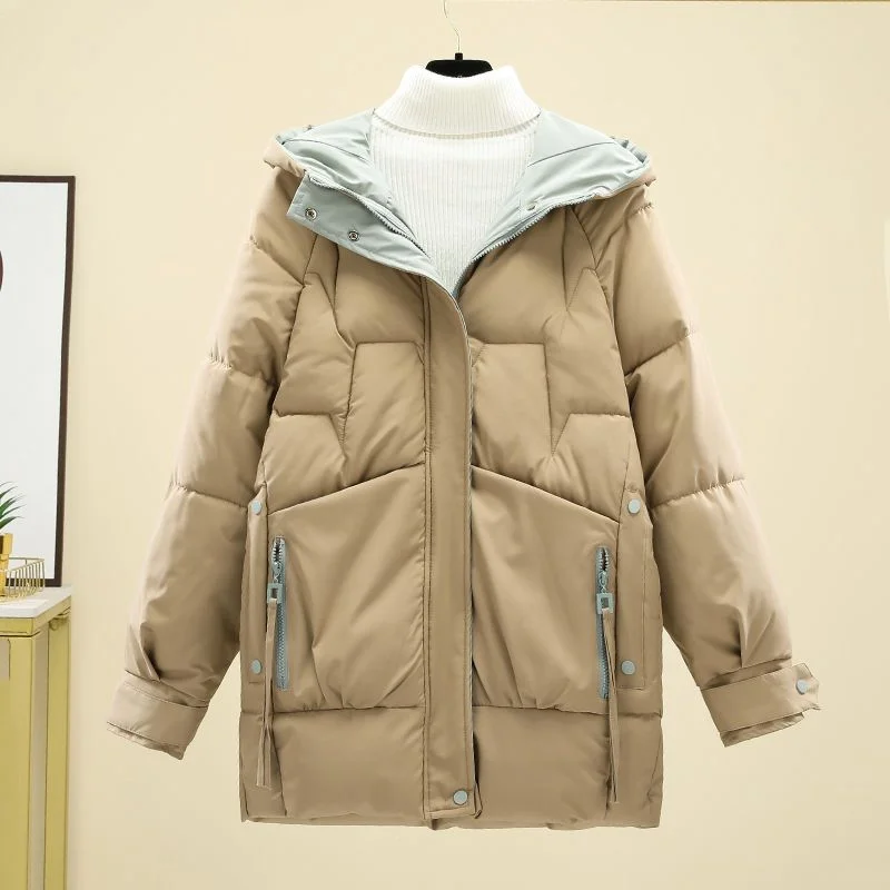 2023 Winter New Popular Korean Version Loose Thickened Cotton Coat Women Mid Length Hooded Winter Coat Women