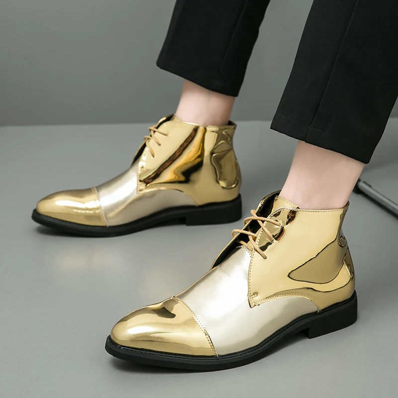

Men's Boots Fashion Grace Chelsea Boots Ankle Boots Pointed Toe Patent Leather for Men Gold Platform Leather Boots Luxury Boots