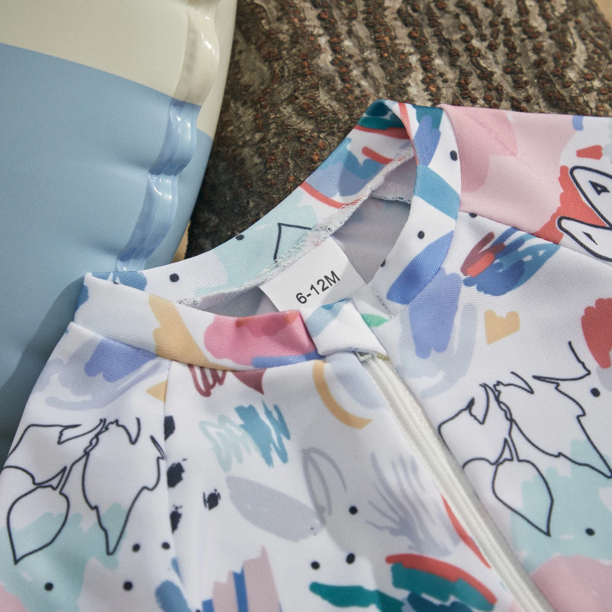 Children Swimwear Baby Girls Boys Rash Guard Swimsuit Playsuits Rompers Watercolour Print Zipper Short Sleeve Sun Protection