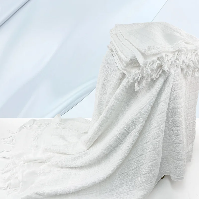 1pcs/108*215cm Pilgrimage Scarf Ihram Hajj Towel Saudi Arabian Muslim Prayer Cotton White Tassel Men's Shawl Abaya Rope Hombre
