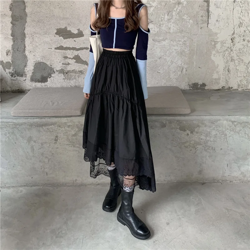 mini skirts for women Fashion Summer Korean Women Clothing Skirts Long A-line High Waist Elastic White Patchwork Female Student Skirt Streetwear satin skirt