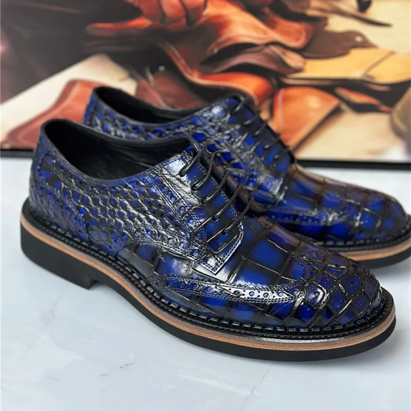 chinese dress ladies Giovanni Mattias Men's Chocolate Brown Crocodile Leather Dress Shoes Oxford Style Lace-Up Formal Footwear Size 10 main image 1