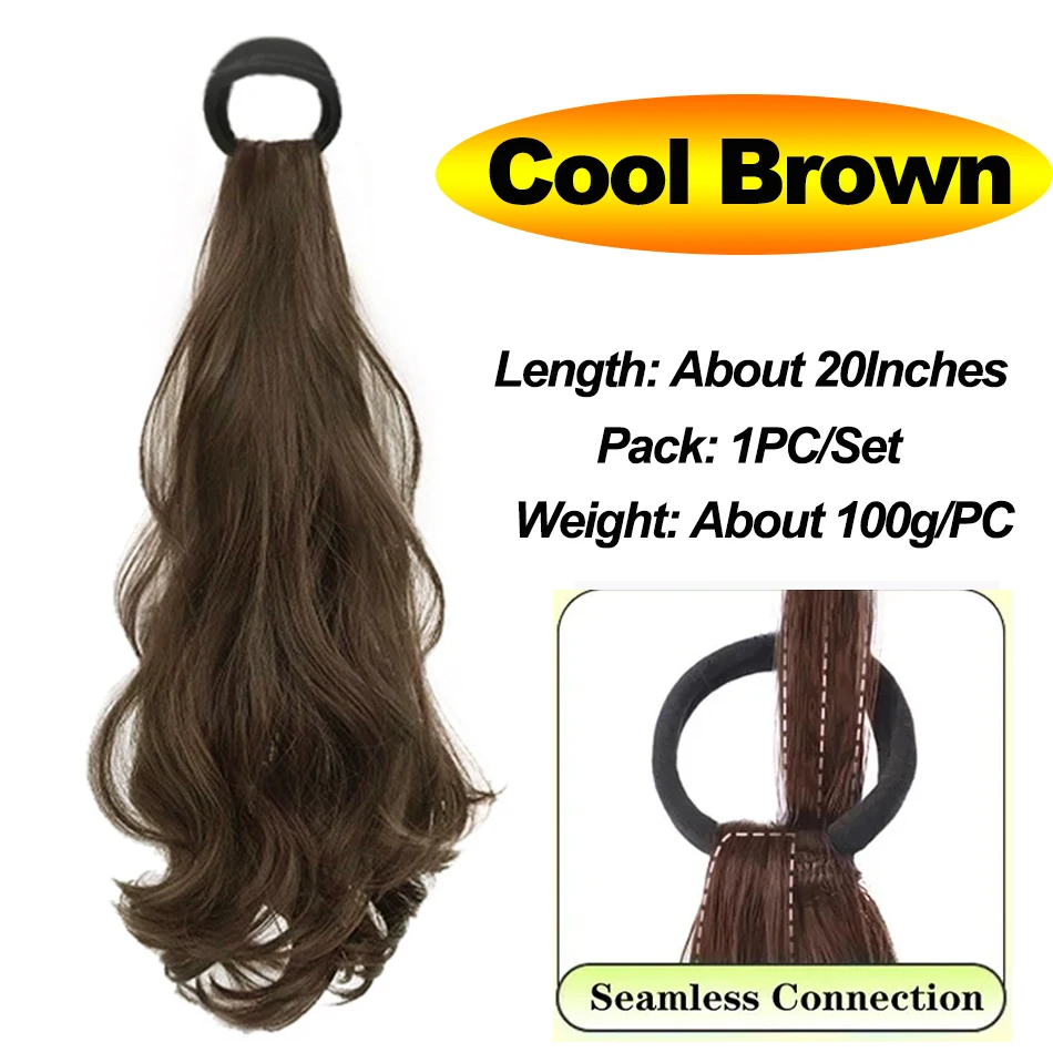 Vitality Long Wavy Synthetic Ponytail Hairpiece with High Elasticity Rubber Band