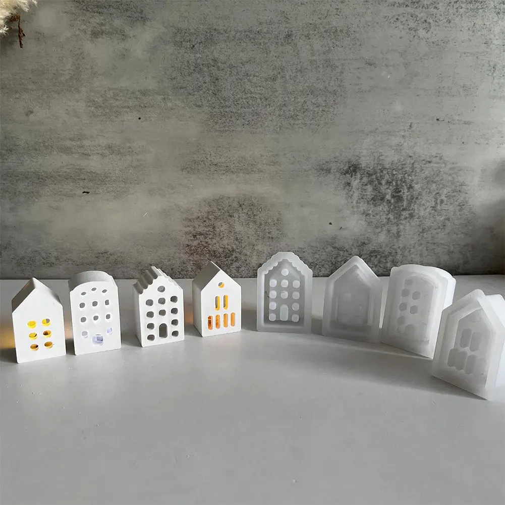 4pcs Hollow House Candle Holder Silicone Mold Resin Casting Mold Tealight Holder Mold DIY Candle Holder Ornaments Resin Molds