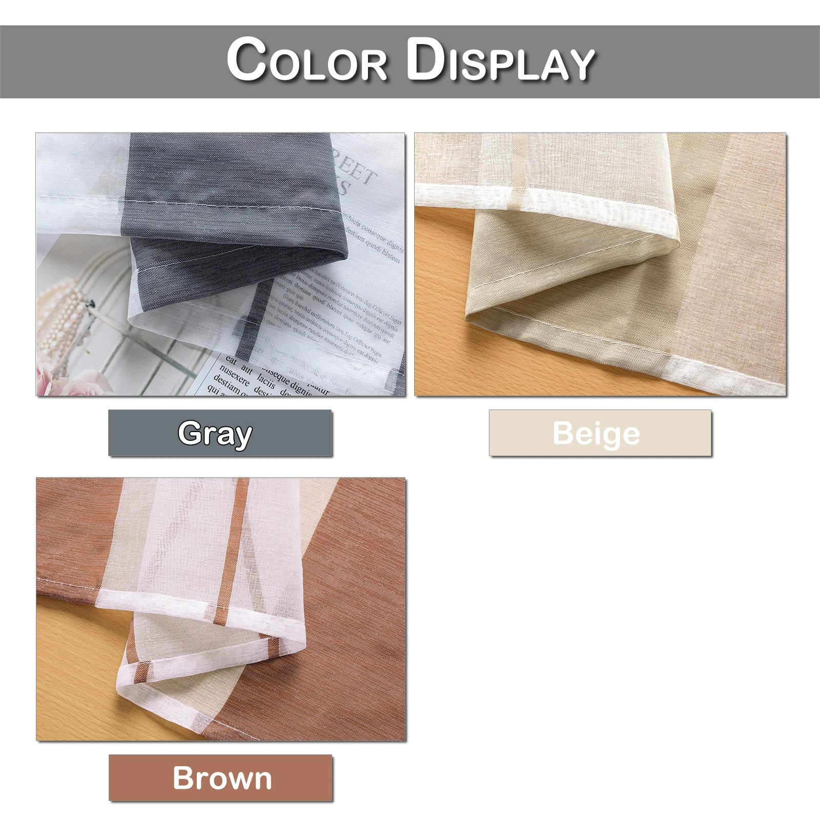 Striped Sheer Curtains | Soft Voile Fabric Semi Sheer Drapes - Eyelet Panels for Office & Home