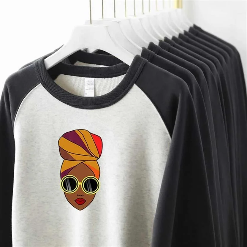

African Black Woman Print Women's Sweater Loose Design Harajuku Sense Contrast Raglan Sleeve Top Bottom Coat In Autumn Winter