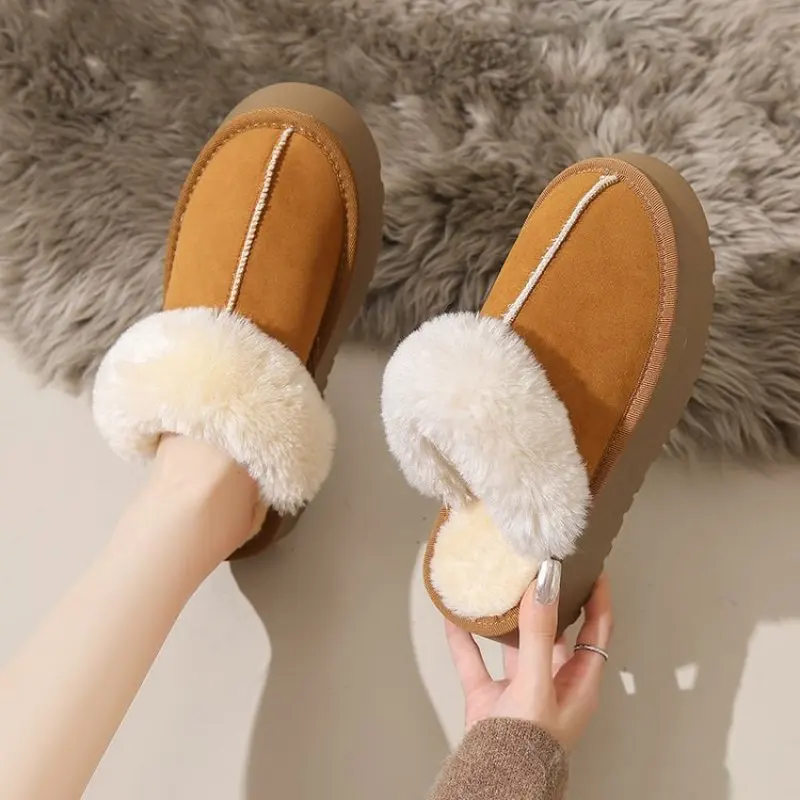 Fur Slippers Women Winter Plush Sandals  Luxury Slip on Platform Slides Female Thick Sole Designer Cotton Home Shoes Plus Size