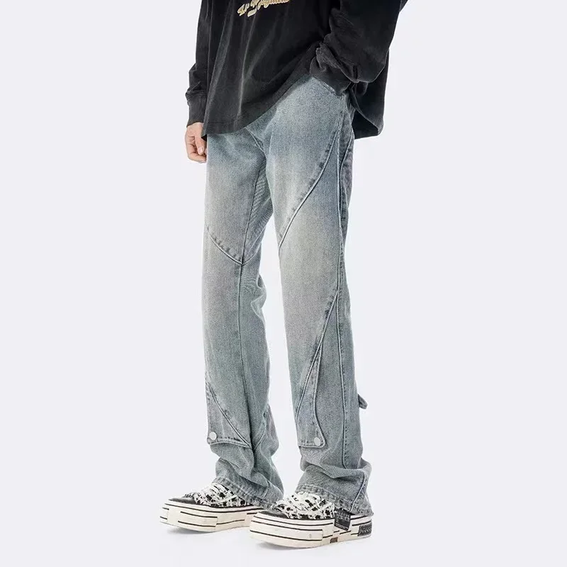 High Street Jeans Men's Summer Fashion Hip Hop Y2K Button Trend Black Pants Slim Loose Straight Work Pants high street pants men harajuku falling straight loose thin punk gothic streetwear trousers hip hop summer handsome casual pants