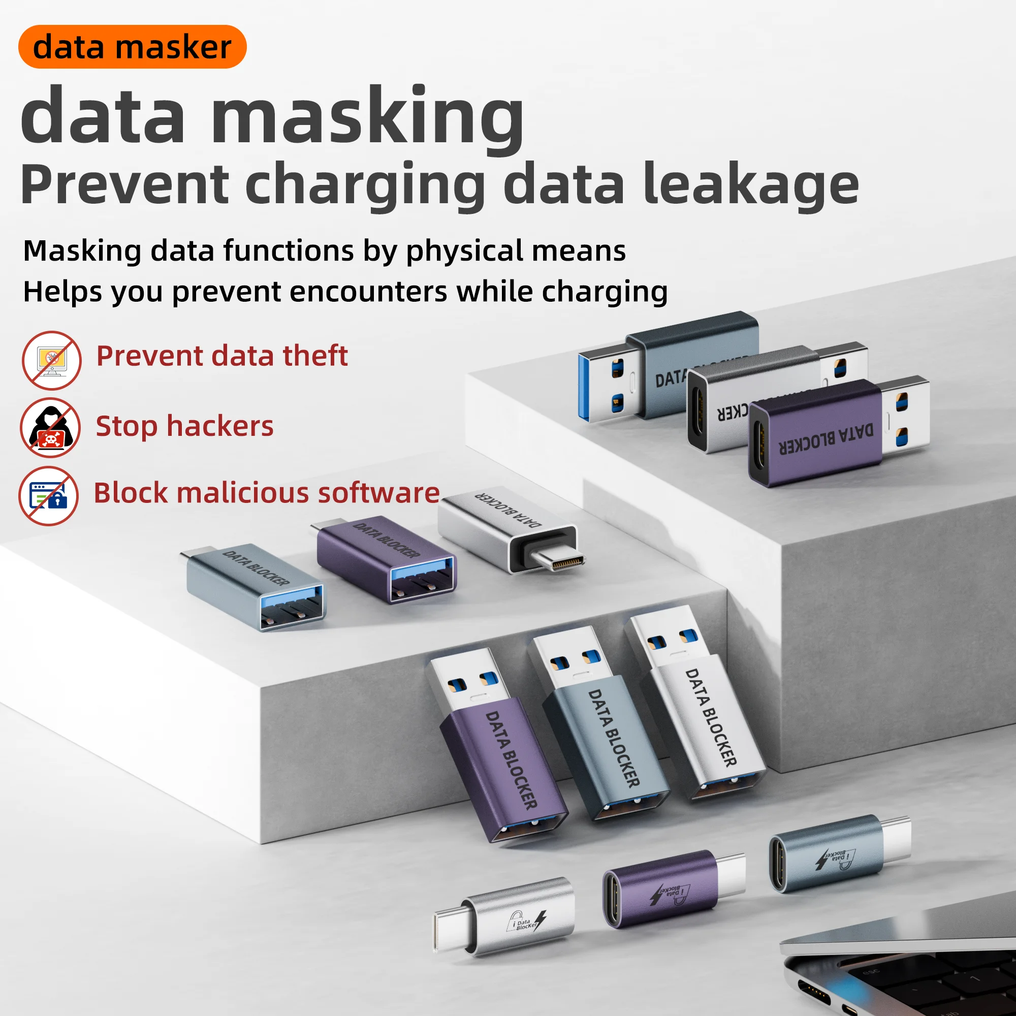 USB A/C to Type-C 데이터 차폐 어댑터 충전 전송 없음 차폐 데이터 도난 방지 변환기 노트북 패블릿 폰용