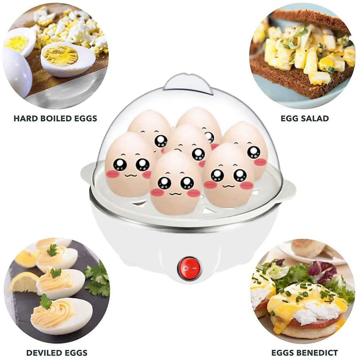 

2X Electric Boiled Egg Cooker Boiler Maker Rapid Heating Stainless Steel Steamer Pan Cooking Tool,White EU Plug