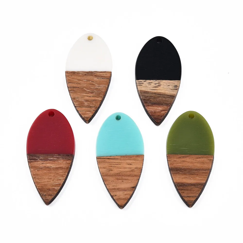 20Pcs Teardrop Resin Wood Charms for Earrings Vintage Resin Wooden Necklace Pendants Connectors Jewelry Making Supplies DIY