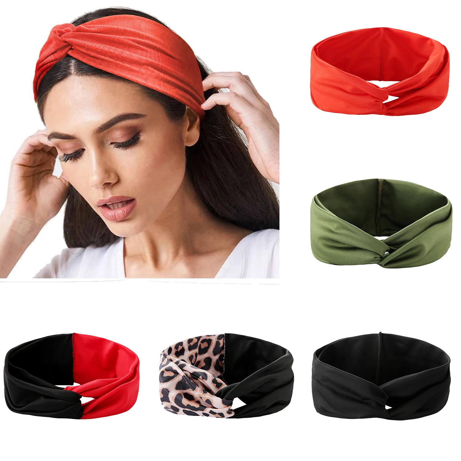 

Twist Headband for Women No Slip Turban Elastic Criss Cross Yoga Sports Solid and Color Block Milk Silk Fabric Hair Accessories