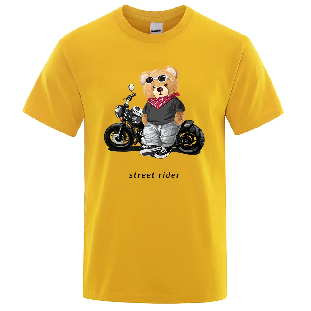 Motorcycle Enthusiast Street Ted Rider Print T-Shirt Men Loose Casual Short Sleeves Summer Breathable Tee Cotton Basics Clothes