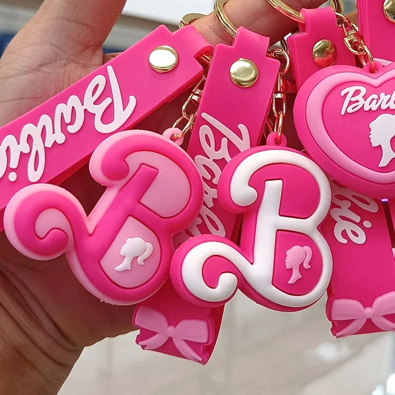Cartoon Barbie Heart Shaped Letter High Heels Feature Car Keychain Pink Trend Girls Toys Film Accessories Bags Backpack Pendant