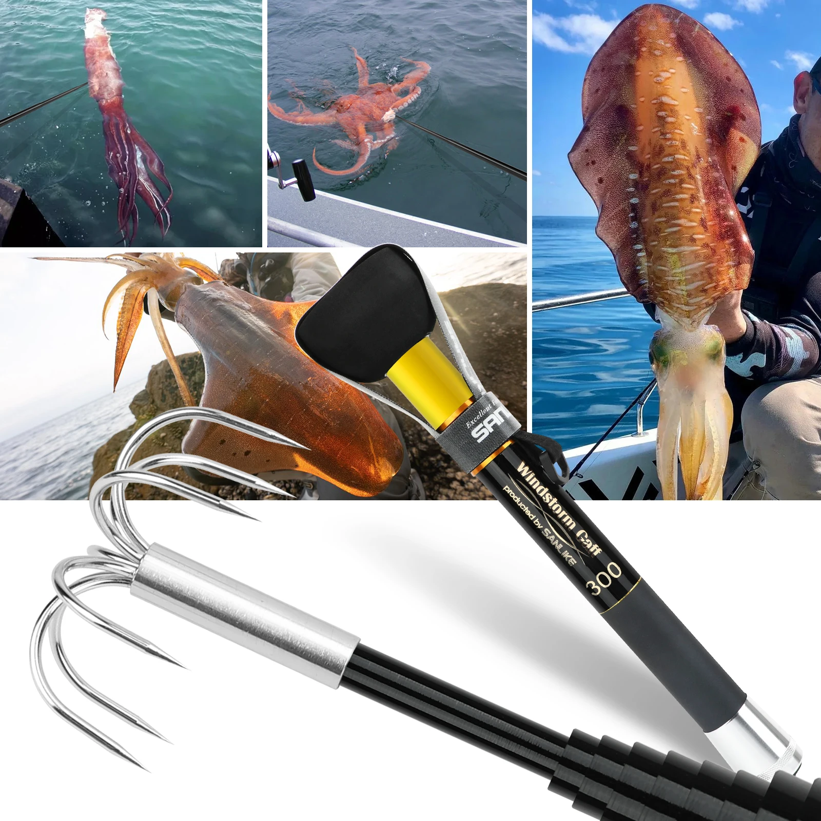 SANLIKE Stainless Steel Squid Gaff Seven Hooks Extendable Contractile  Gripper Squids Rod Hook Fishing Gear 3M Squid Tool - AliExpress